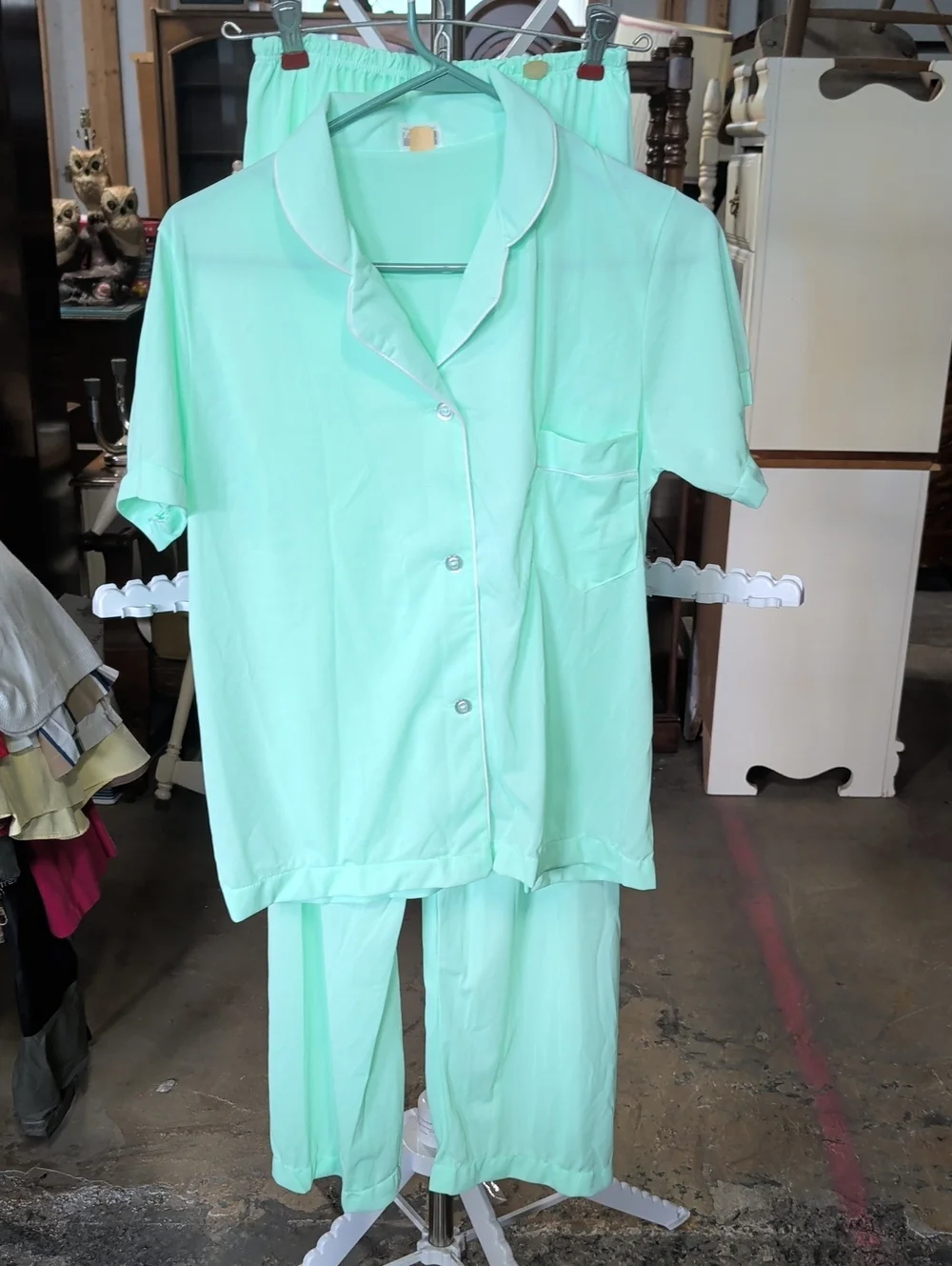 VTG 70s Montgomery Ward Mint Green Nylon Pajama Set Sz 36 S M